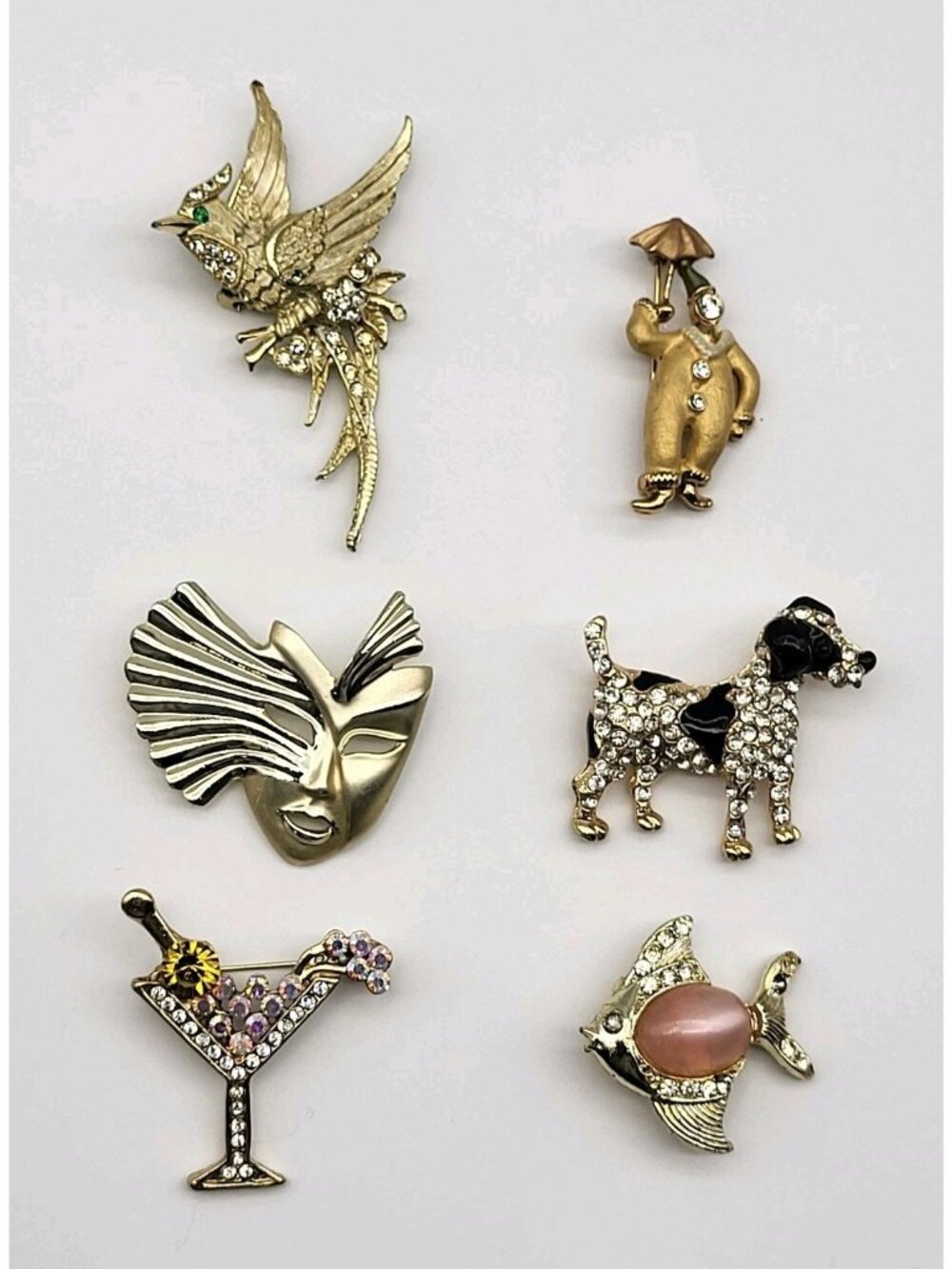 Whimsical Vintage Brooch pin lot Clown Animal Bird Dog Estate collection
